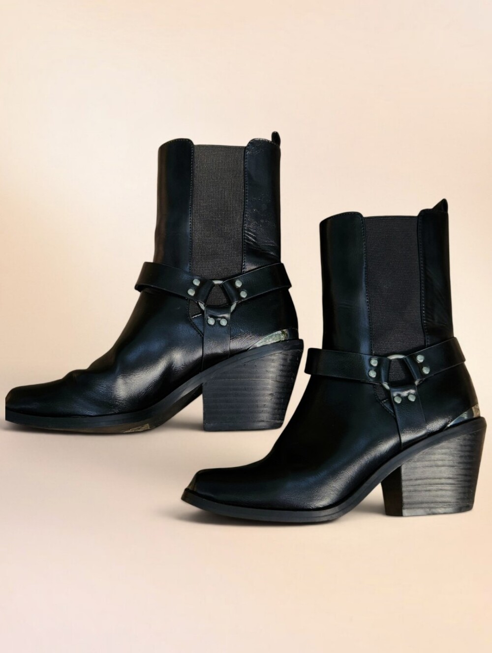 Urban Outfitters Lola Square Toe Harness Ankle Boots Chunky Heel 7